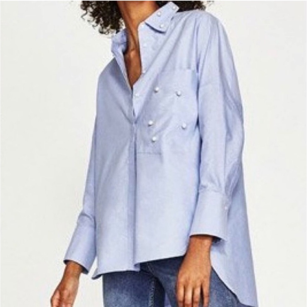 Zara Light Blue Button-Up Shirt